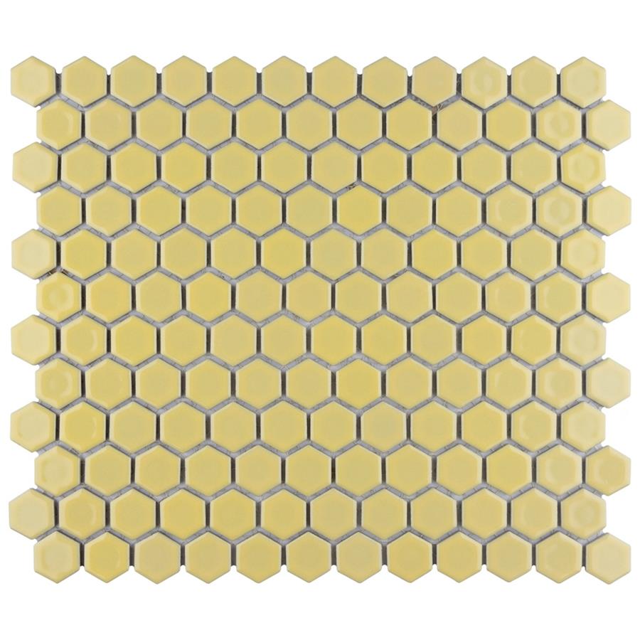 Hudson Hex 1" Vintage Yellow 11-7/8"x13-1/4" Porcelain Mosai