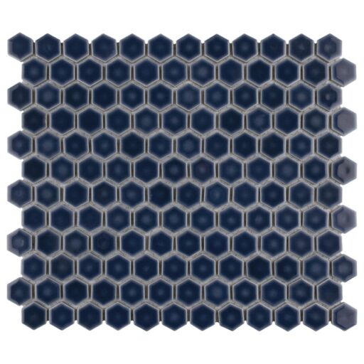 Hudson Hex 1" Denim Blue 11-7/8" x 13-1/4" Porcelain Mosaic