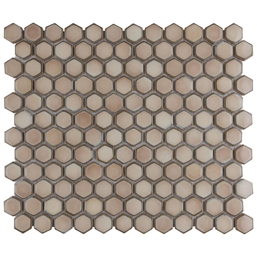 Hudson Hex 1" Truffle 11-7/8" x 13-1/4" Porcelain Mosaic
