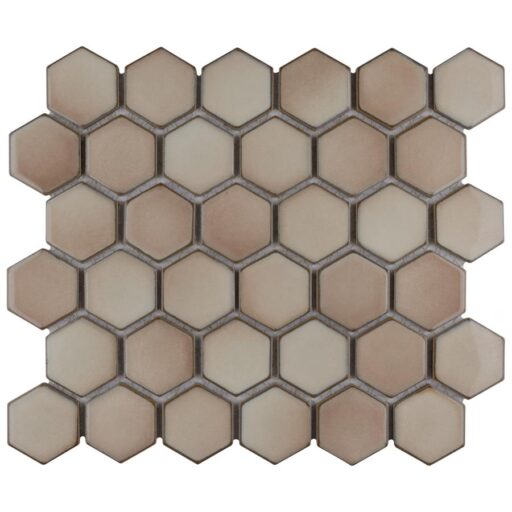 Hudson Due Hex 2" Truffle 11-1/4" x 12-1/2" Porcelain Mosaic
