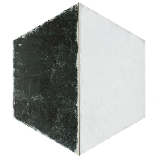 Trapez Hex Vintage Black & White 11"x13" Porcelain F/W Tile