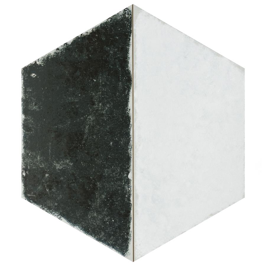 Trapez Hex Vintage Black & White 11"x13" Porcelain F/W Tile