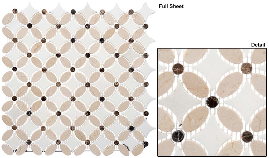 Crema marfil(oval)+Emp. dark(dots)+Thassos white(dots) Flower