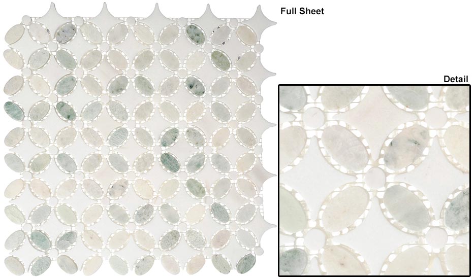 Ming green(oval)+Thassos white(dots)+Thassos white(base) Flower