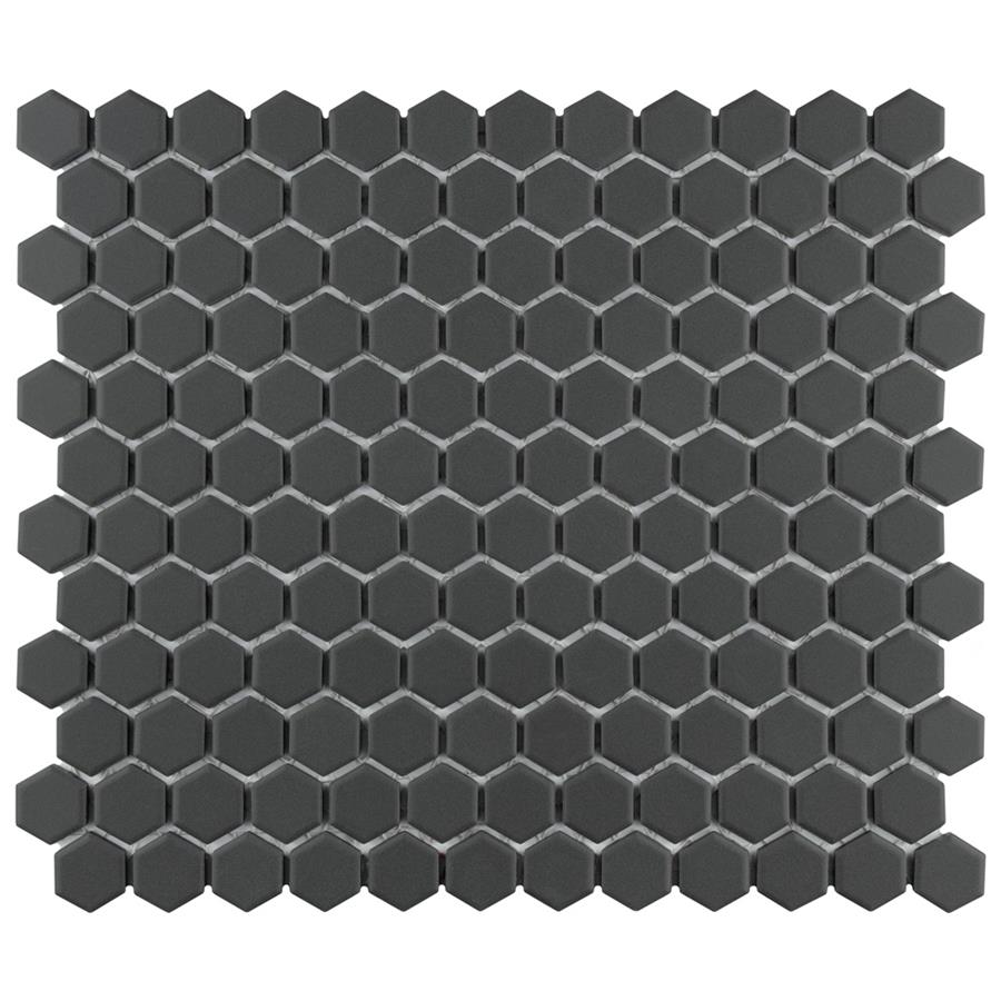 Metropolis Hex 1" Black 12"x10.25" Unglazed Porcelain Mosaic