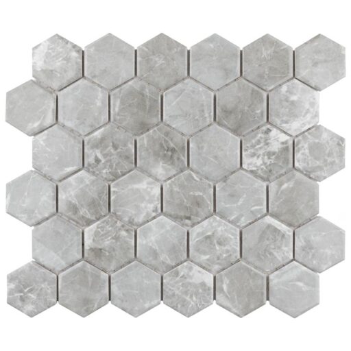 Flo 2" Hex Grey 11 1/8" x 12 5/8" Porcelain Mosaic