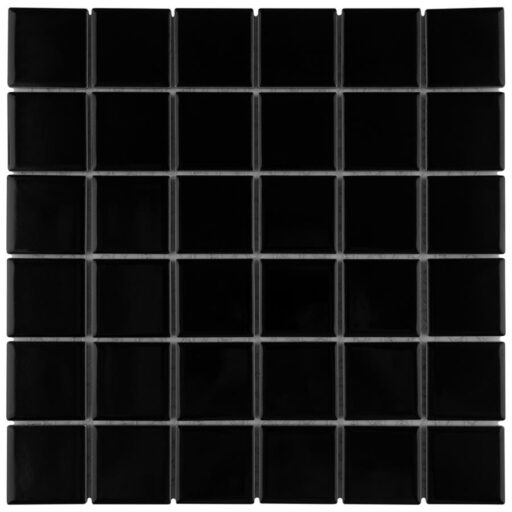 Metro Quad Glossy Black 11-3/4" x 11-3/4" Porcelain Mosaic