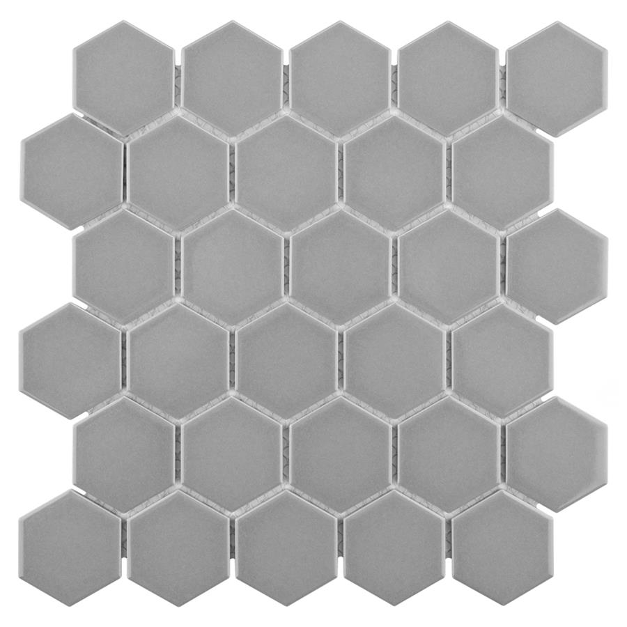 Metro Hex Glossy 2" Light Grey 10-1/2"x11" Porcelain Mos