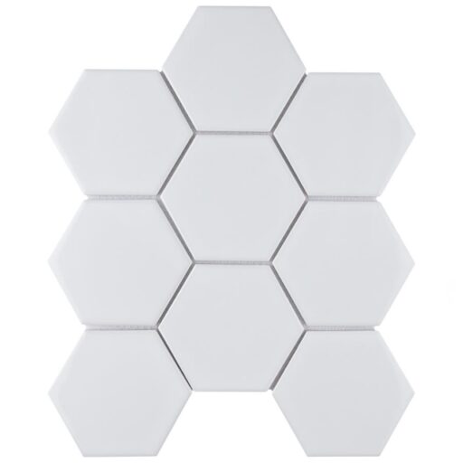 Metro Super Hex 4" Glossy White 10"x11-1/2" Porcelain Mosaic