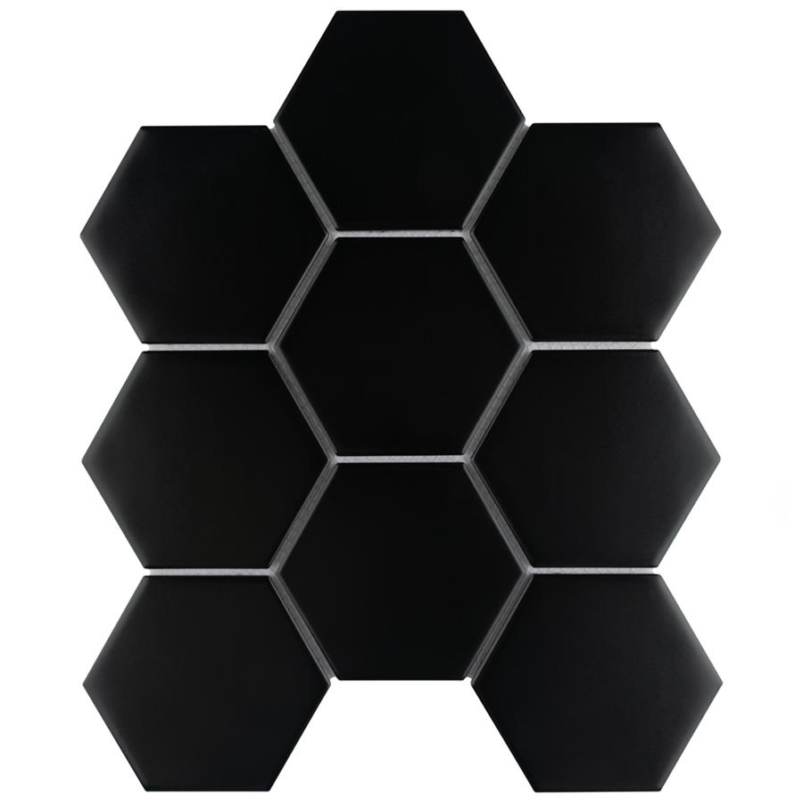 Metro Super Hex 4" Matte Black 10"x11-1/2" Porcelain Mosaic