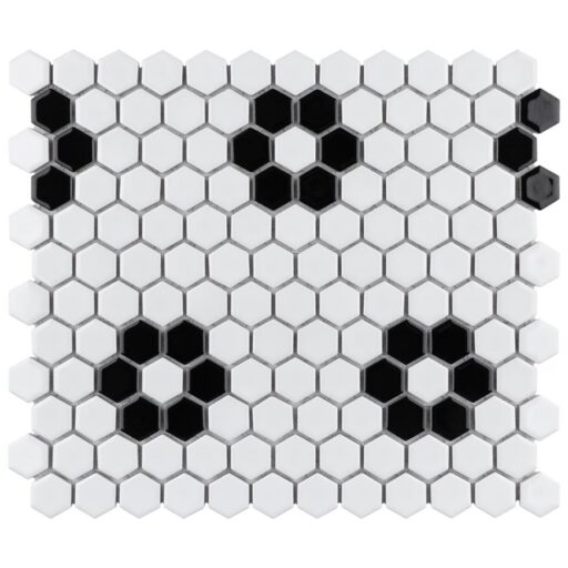 Metro Hex Glossy Wht w/Flower 10-1/4"x11-7/8" Porc Mosaic