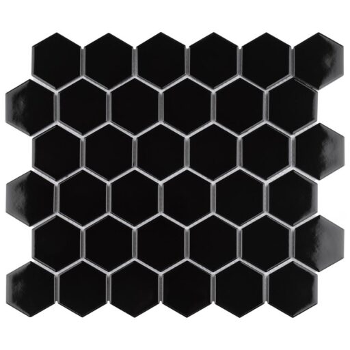 Metro Hex 2" Glossy Black 11-1/8"x12-5/8" Porcelain Mos