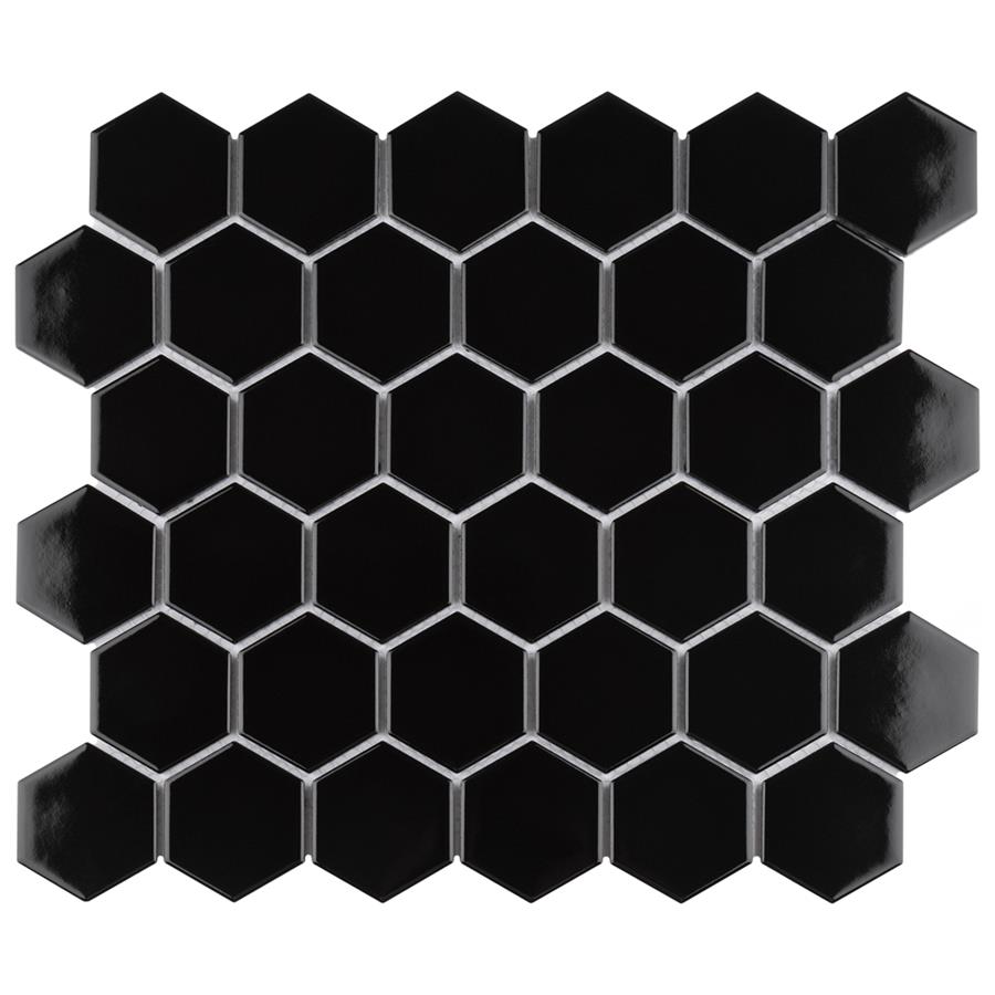Metro Hex 2" Glossy Black 11-1/8"x12-5/8" Porcelain Mos