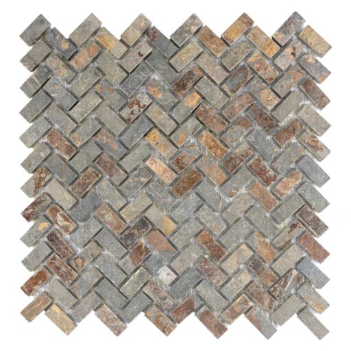 Crag Herringbone Sunset Slate 12"x12" Nat Stone Mosaic