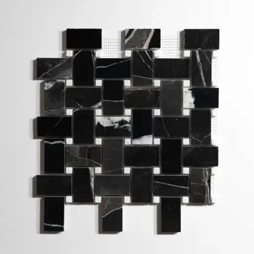 Nero St. Gabriel / Crystal White Basket Weave Mosaic