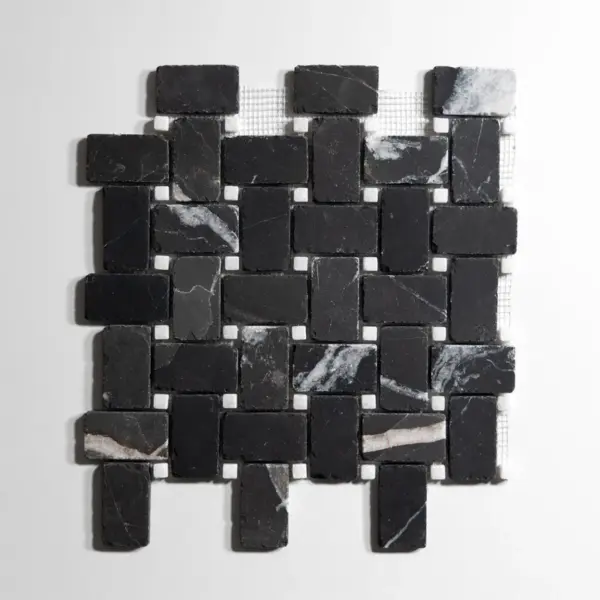 Nero St. Gabriel / Crystal White Basket Weave Mosaic Tumbled - Image 2