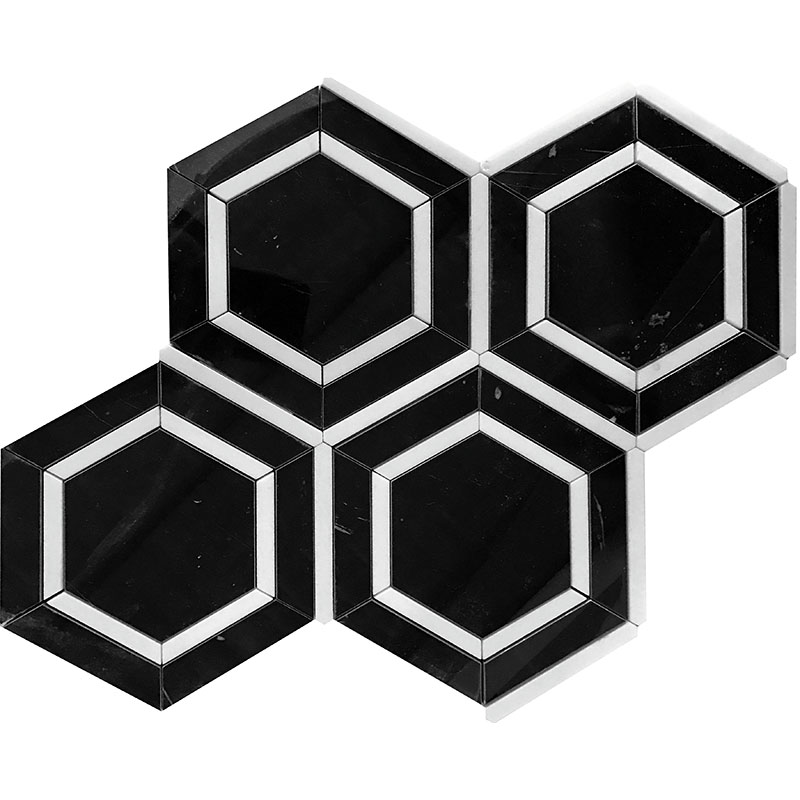 6" Nero Bianco Hex Polished 11.2 X 13.4