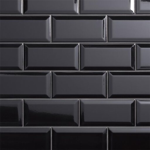 Crown Heights Beveled Glossy Black 3"x6" Ceramic W Tile