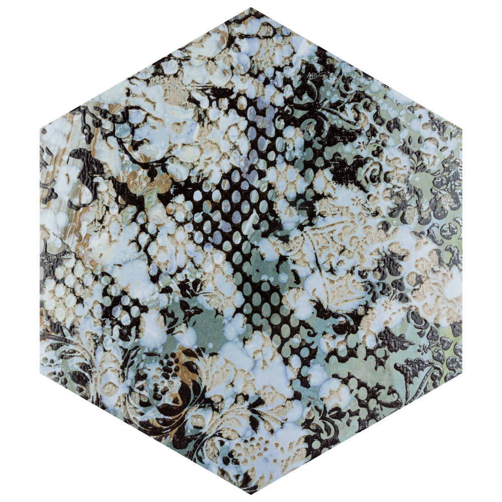 Inedita Hex Blue 9-7/8 in. x 11-1/4 in. Porcelain Floor and Wall Tile