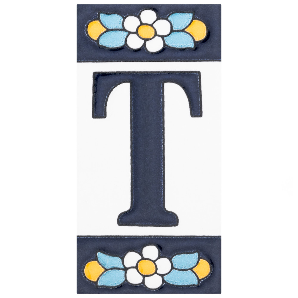 Sevillano Flora Address Letters T 2-1/8 in. x 4-3/8 in. Ceramic Wall Tile
