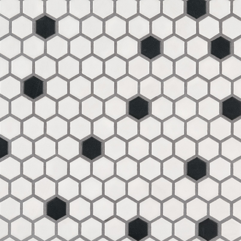 Black And White 1" Hexagon Matte