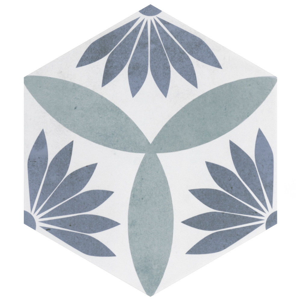 Coco Hex Camellia Blue 7 in. x 8 in. Porcelain Floor and Wall Tile