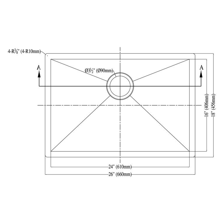 Dawn® Undermount Square Corner Single Bowl Sink