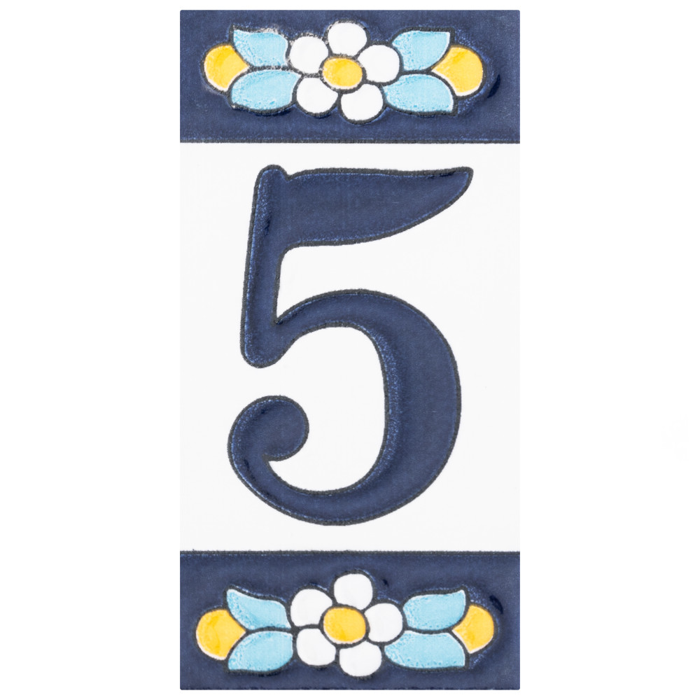Sevillano Flora Address Numbers 5 2-1/8 in. x 4-3/8 in. Ceramic Wall Tile