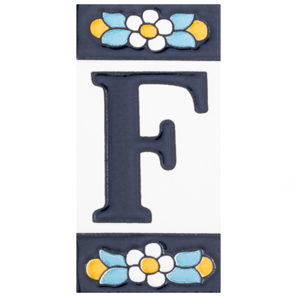 Sevillano Flora Address Letters F 2-1/8 in. x 4-3/8 in. Ceramic Wall Tile