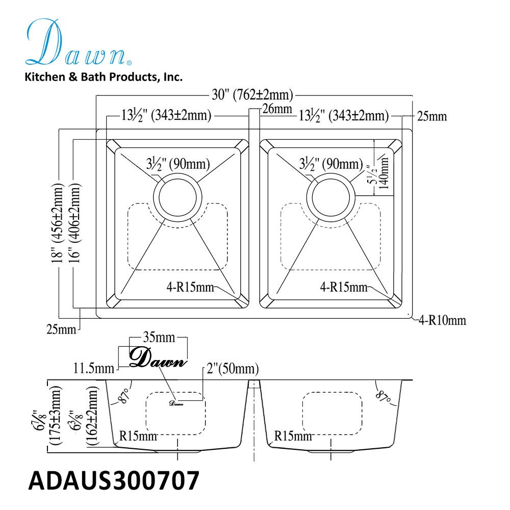 Dawn® ADA Undermount Double Bowl Sink
