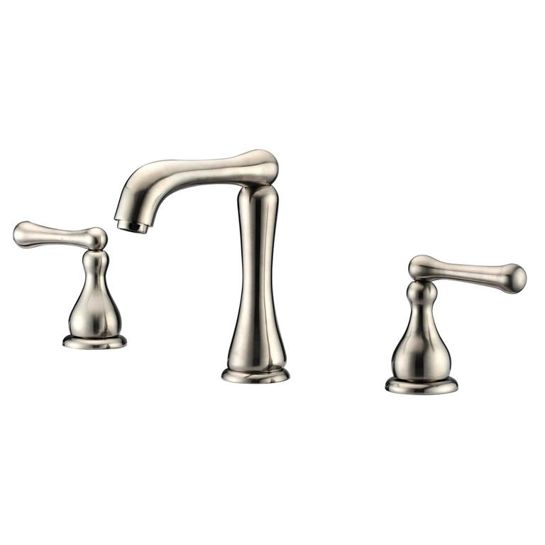 Dawn® 3-hole, 2-handle widespread lavatory faucet for 8" centers, Brushed Nickel (Standard pull-up drain with lift rod D90 0010BN included)