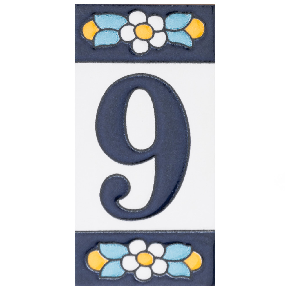 Sevillano Flora Address Numbers 9 2-1/8 in. x 4-3/8 in. Ceramic Wall Tile