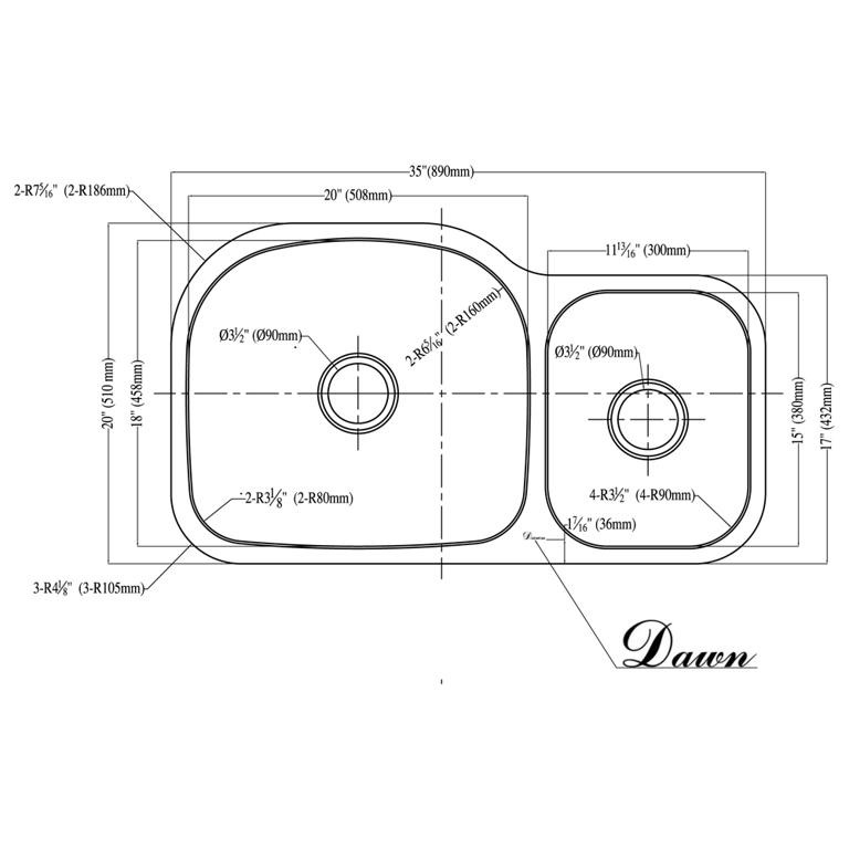 Dawn® Undermount Double Bowl Sink (Small Bowl on Right)