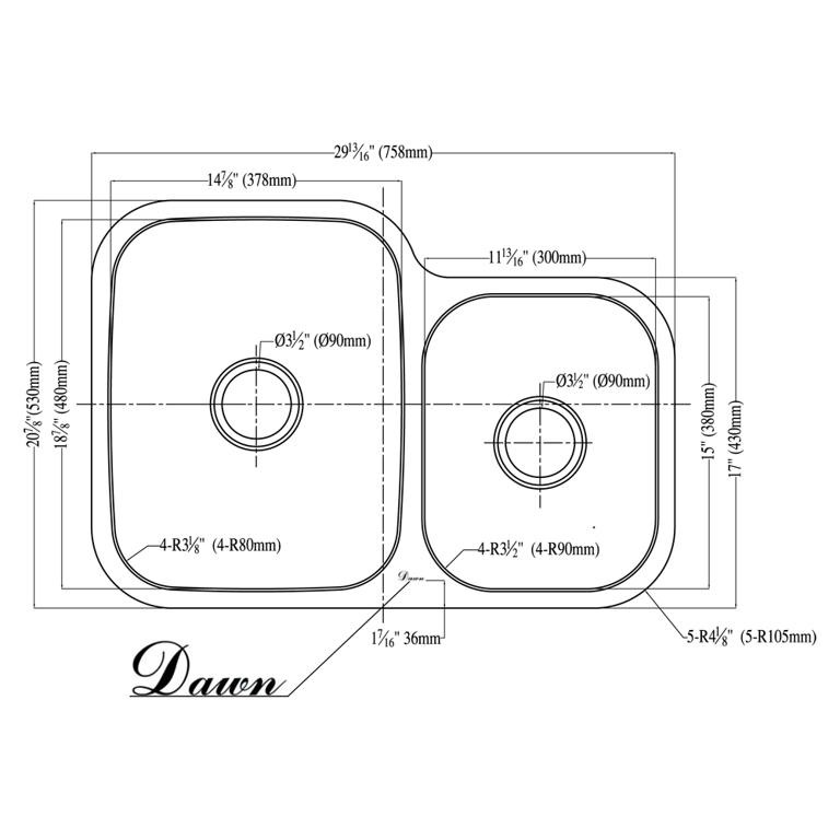 Dawn® Undermount Double Bowl Sink (Small Bowl on Right)