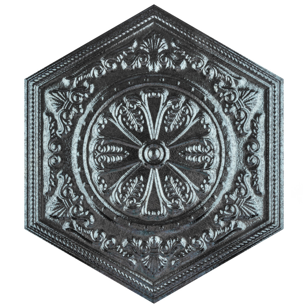 Zinc Hex Silver Decor 9-7/8 in. x 11-1/4 in. Porcelain Floor and Wall Tile