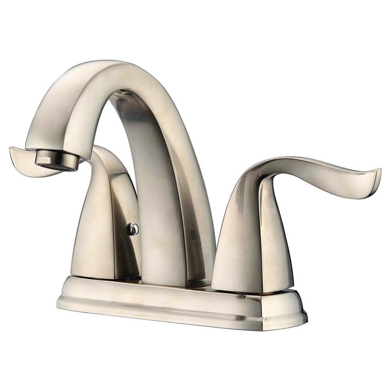 Dawn® 2-hole, 2-handle centerset lavatory faucet for 4" centers, Brushed Nickel (Standard pull-up drain with lift rod D90 0010BN included)
