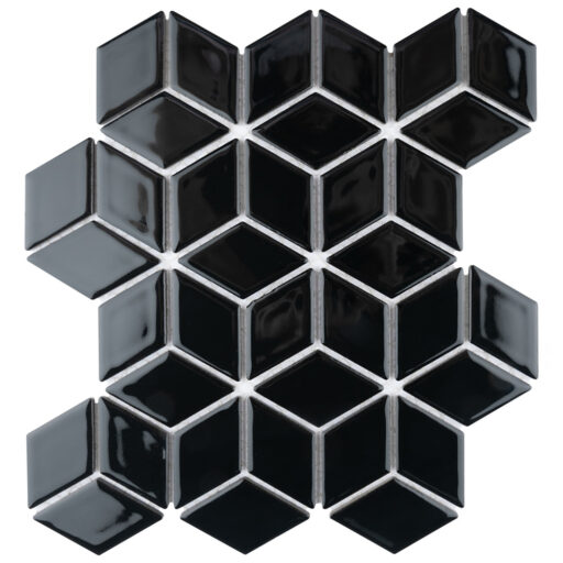Hudson Rhombus Glossy Black 10-1/4 in. x 11-3/4 in. Porcelain Mosaic Tile