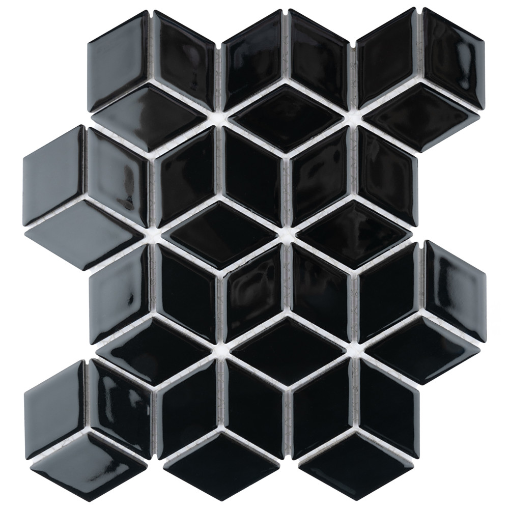 Hudson Rhombus Glossy Black 10-1/4 in. x 11-3/4 in. Porcelain Mosaic Tile