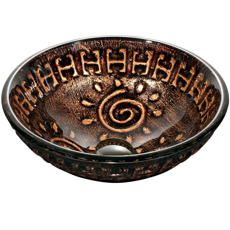 Dawn® Tempered glass, hand-painted glass vessel sink-round shape, Copper and Gold