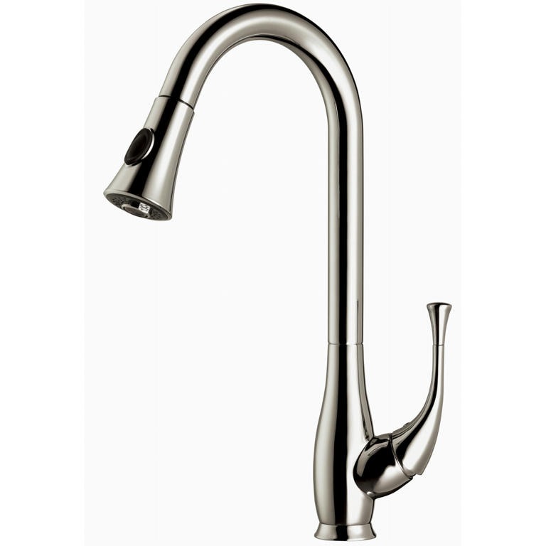 Dawn® Single lever kitchen faucet with push button pull out spray, Brushed Nickel