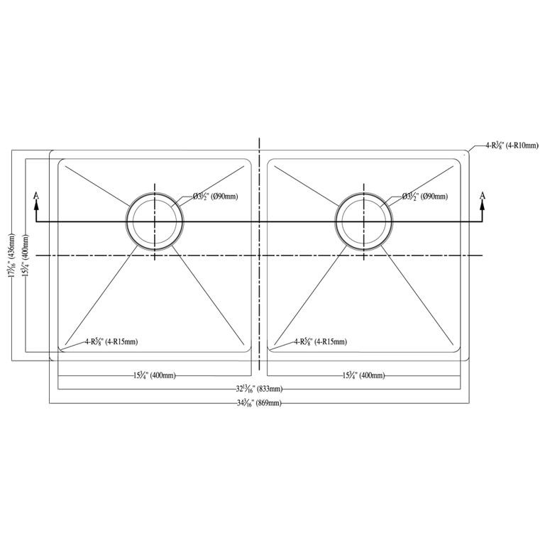 Dawn® Undermount Small Corner Radius Equal Double Bowl Sink