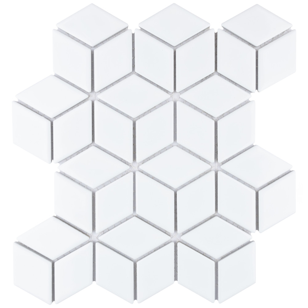Hudson Rhombus Glossy White 10-1/4 in. x 11-3/4 in. Porcelain Mosaic Tile