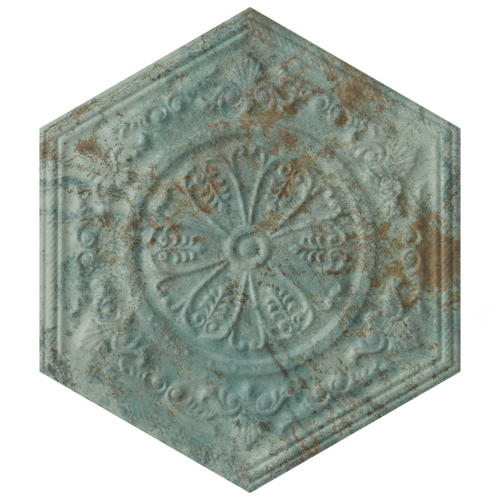 Zinc Hex Green Decor 9-7/8 in. x 11-1/4 in. Porcelain Floor and Wall Tile