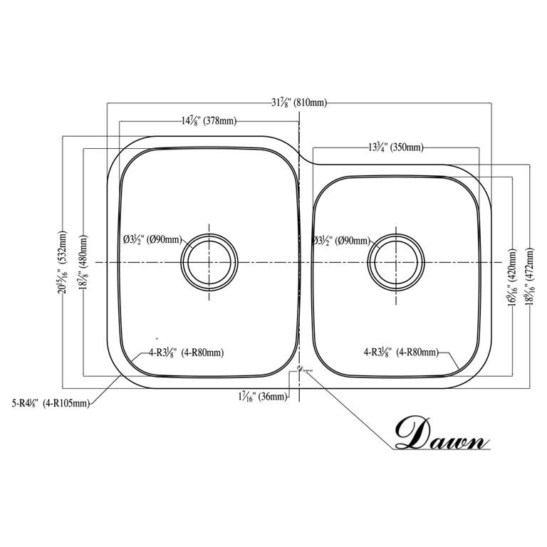 Dawn® Undermount Double Bowl Sink (Small Bowl on Right)
