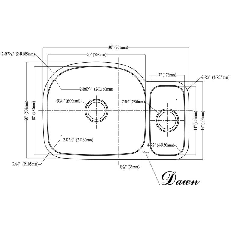 Dawn® Undermount Double Bowl Sink Small Bowl on Right
