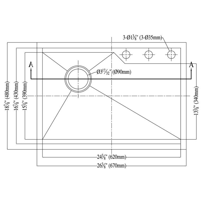 Dawn® Dual Mount Square Single Bowl Sink with Rear Corner Drain & 3 Holes