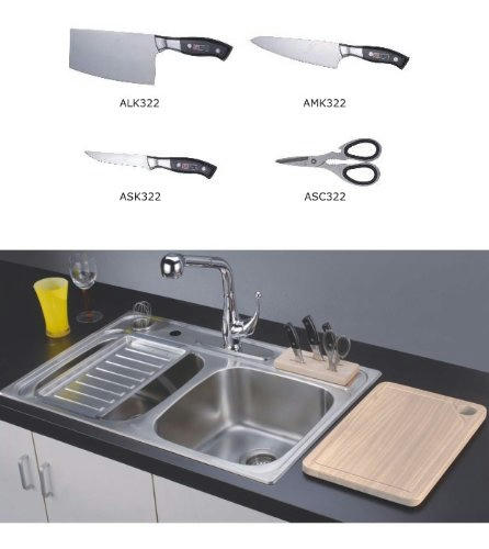 Dawn® Stainless steel knife set for AST3322, including ALK322 large knife, AMK322 medium knife, ASK322 small knife and ASC322 scissors