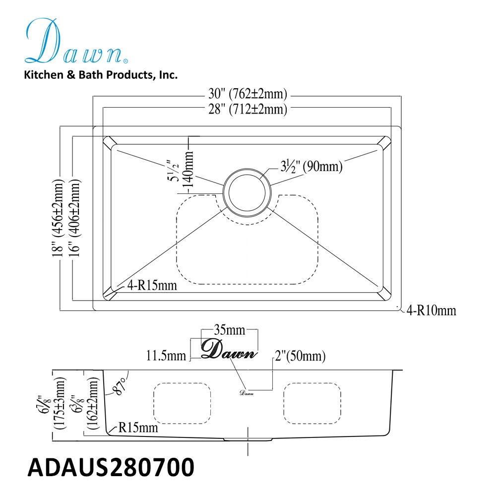Dawn® ADA Undermount Single Bowl Sink