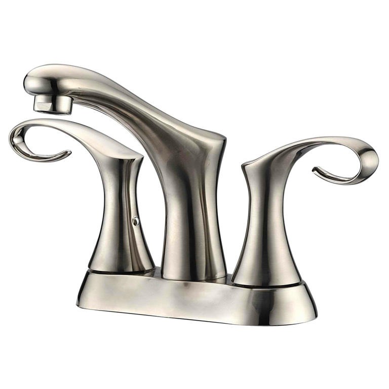 Dawn® 2-hole, 2-handle centerset lavatory faucet for 4" centers, Brushed Nickel (Standard pull-up drain with lift rod D90 0010BN included)
