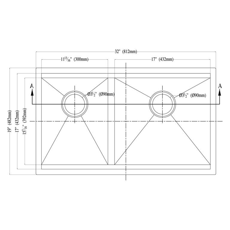 Dawn® Undermount Double Bowl Square Sink (Small Bowl on Left)